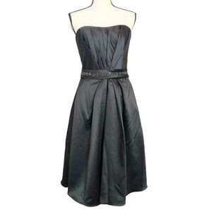 Eden Maids Black Satin Beaded Strapless Formal Bridesmaid Prom Party Dress